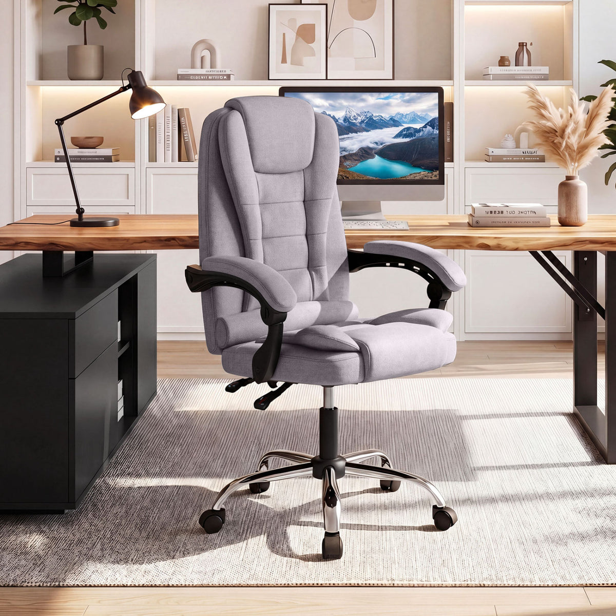 Big High Back Executive Chair with Linkage Armrests and Leather Padded Seat for Office-Gray view 5