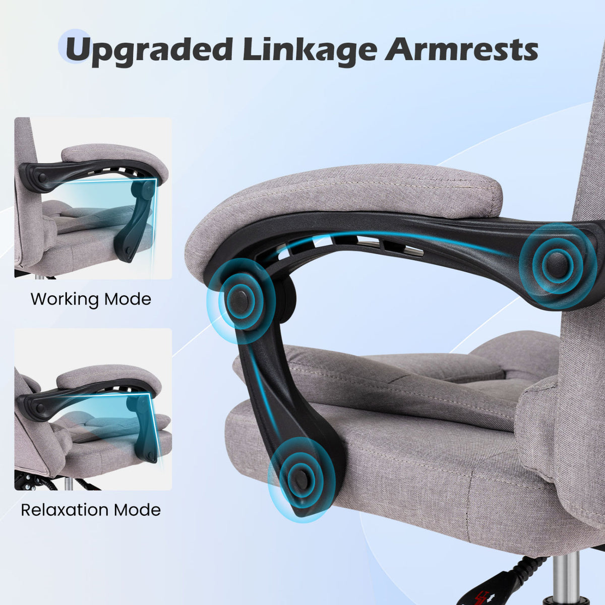 Big High Back Executive Chair with Linkage Armrests and Leather Padded Seat for Office-Gray view 6