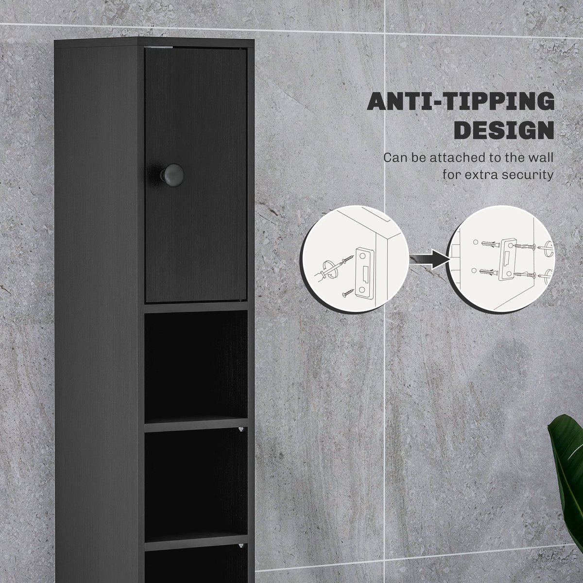 71" Tall Bathroom Cabinet, Narrow Toilet Paper Cabinet with Open Shelves, 2 Door Cabinets, Adjustable Shelves, Black