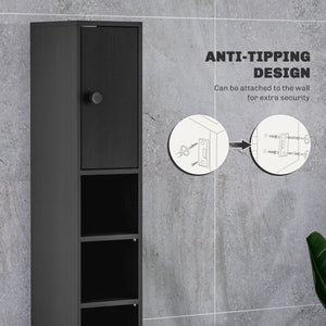 71" Tall Bathroom Cabinet, Narrow Toilet Paper Cabinet with Open Shelves, 2 Door Cabinets, Adjustable Shelves, Black