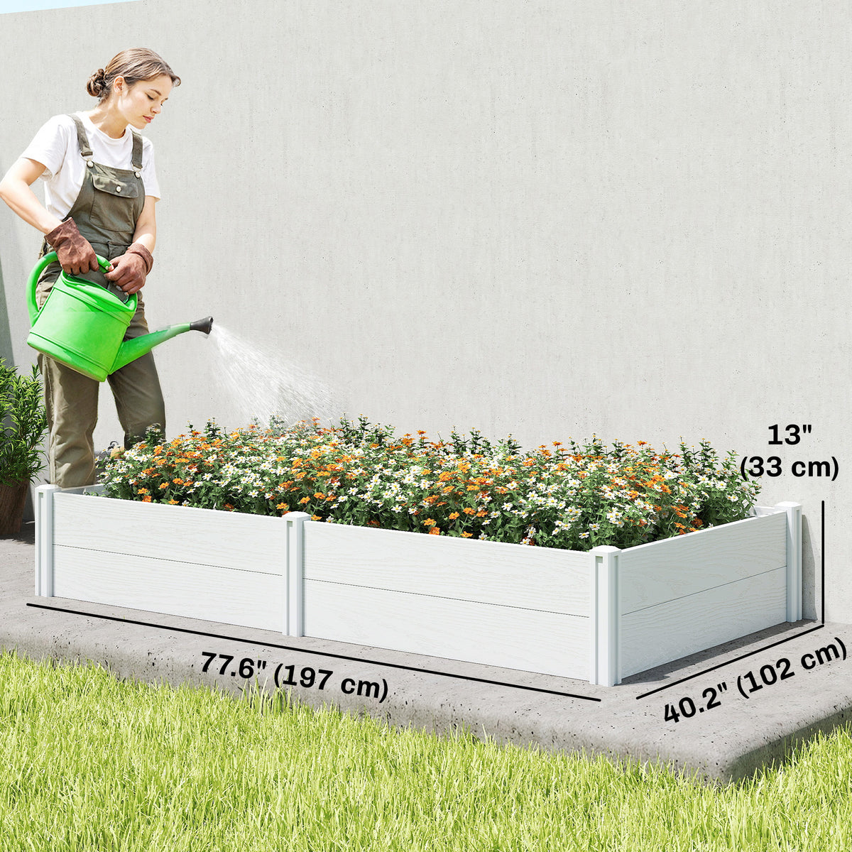 Vinyl Raised Garden Bed Kit, 6.5 x 2 x 1ft Elevated Garden Box with Divider and Open Bottom, Grey Wood Effect