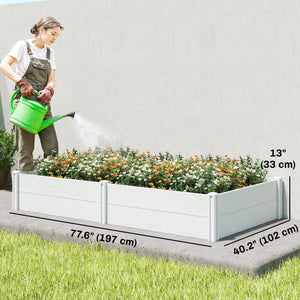 Vinyl Raised Garden Bed Kit, 6.5 x 2 x 1ft Elevated Garden Box with Divider and Open Bottom, Grey Wood Effect