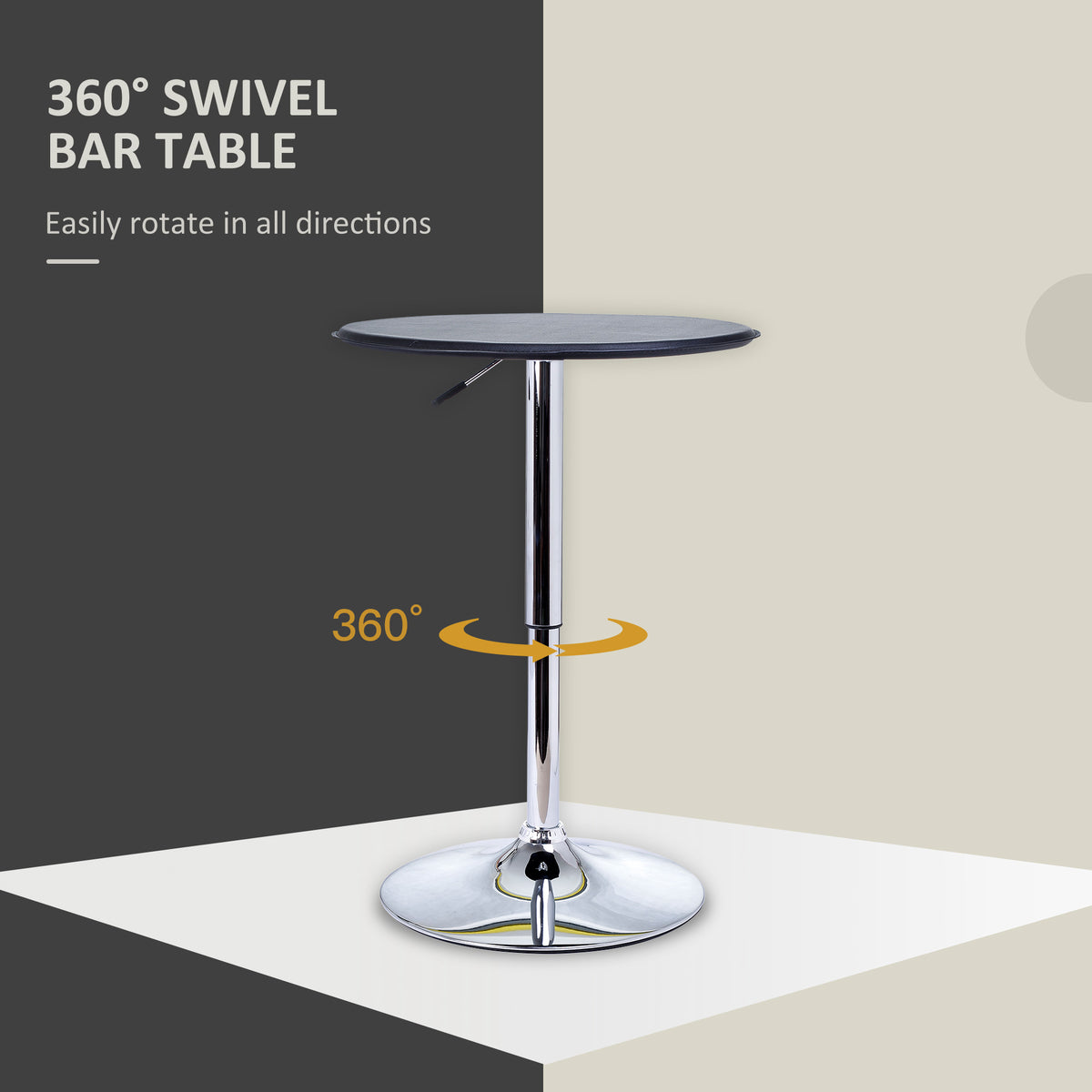 Modern Round Bar Table Adjustment Height Home Pub Bistro Desk Faux Leather Covered Wooden Top Chrome Base – view 4