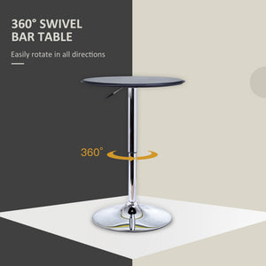 Modern Round Bar Table Adjustment Height Home Pub Bistro Desk Faux Leather Covered Wooden Top Chrome Base – view 4