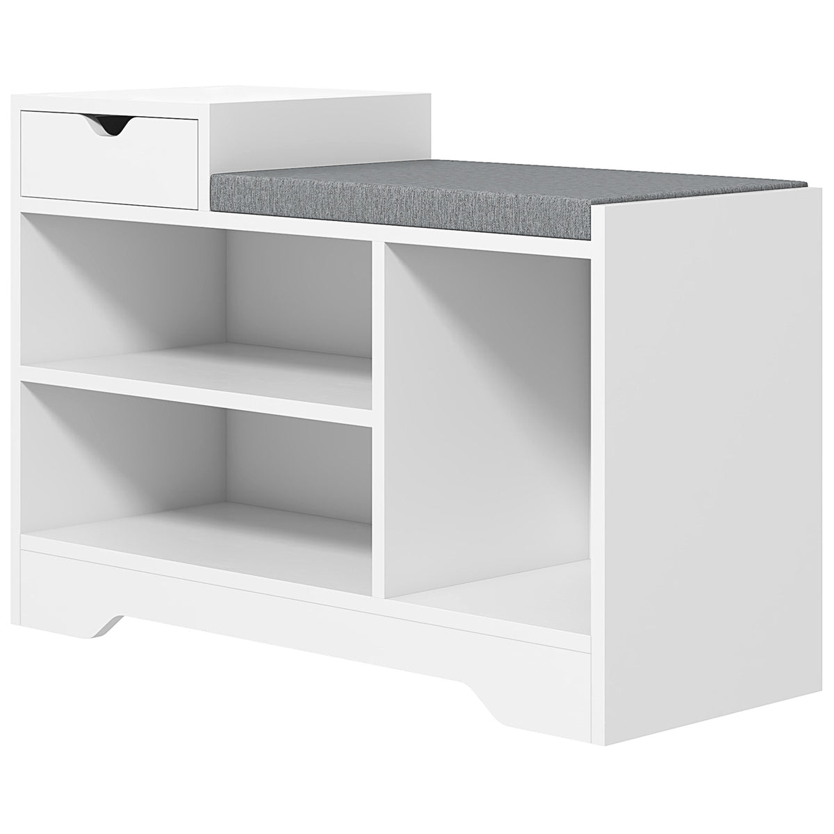 Upholstered Shoe Storage Bench, Hallway Shoe Storage with Seat, Drawer, 3 Open Shelves for Entryway, Grey – view 15