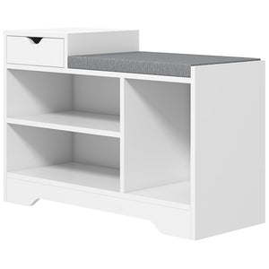 Upholstered Shoe Storage Bench, Hallway Shoe Storage with Seat, Drawer, 3 Open Shelves for Entryway, Grey – view 15