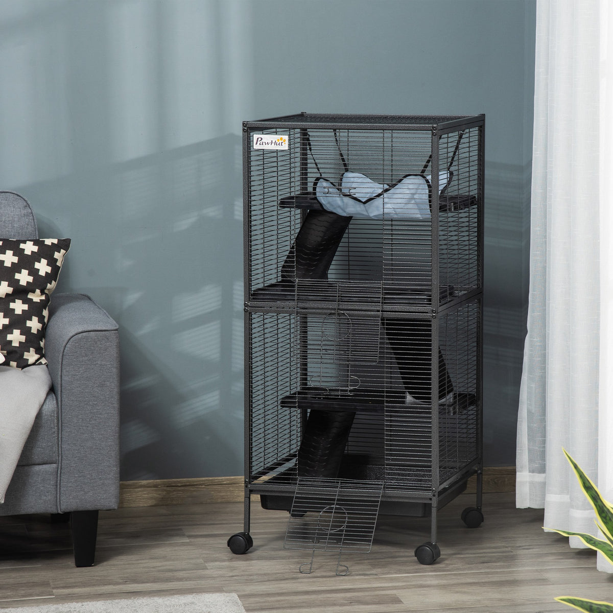 4-Tier Rolling Small Animal Cage, Deluxe Ferret Cage for Mink Chinchilla Kitten Rabbit