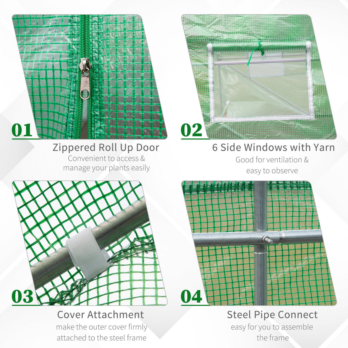 15' x 6.6' x 6.6' Walk-in Tunnel Greenhouse Garden Plant Seed Growing Warm House Outdoor Hot House w/ Roll Up Door, Windows, PE Cover Green