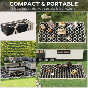 Reversible Outdoor RV Rug, 9' x 18' Patio Floor Mat, Plastic Straw Rug for Backyard, Deck, Picnic, Beach, Camping, Black and Beige