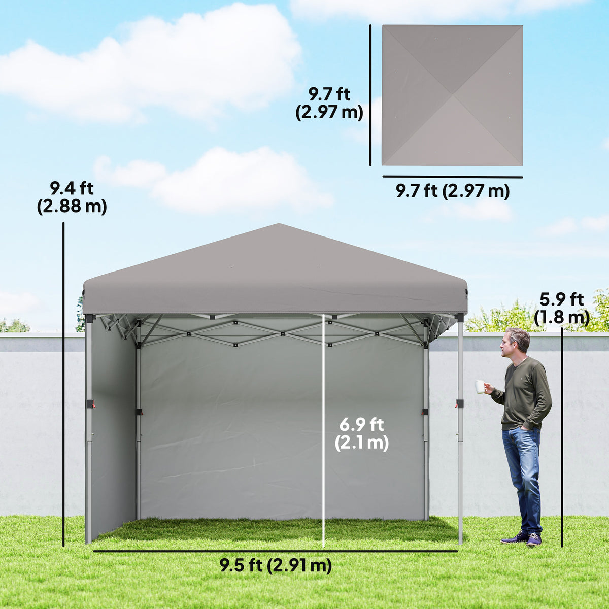 10' x 10' Pop Up Canopy with Sidewalls, Roller Bag, Height Adjustable Instant Tent for Outdoor, Garden – view 16