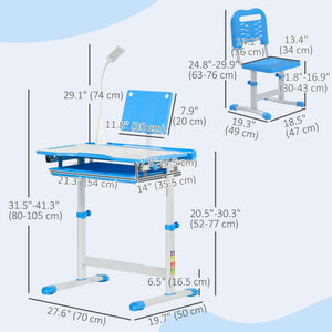 Qaba Kids Desk and Chair Set Height Adjustable Student Writing Desk Children School Study Table with Tilt Desktop