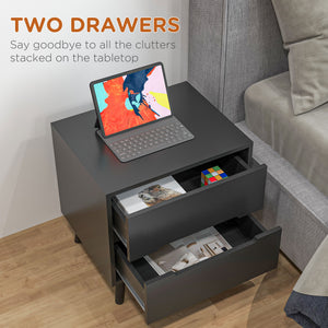 Nightstand, Bedside Table with 2 Drawers, Modern Side End Table with Solid Wood Legs for Bedroom, White – view 11