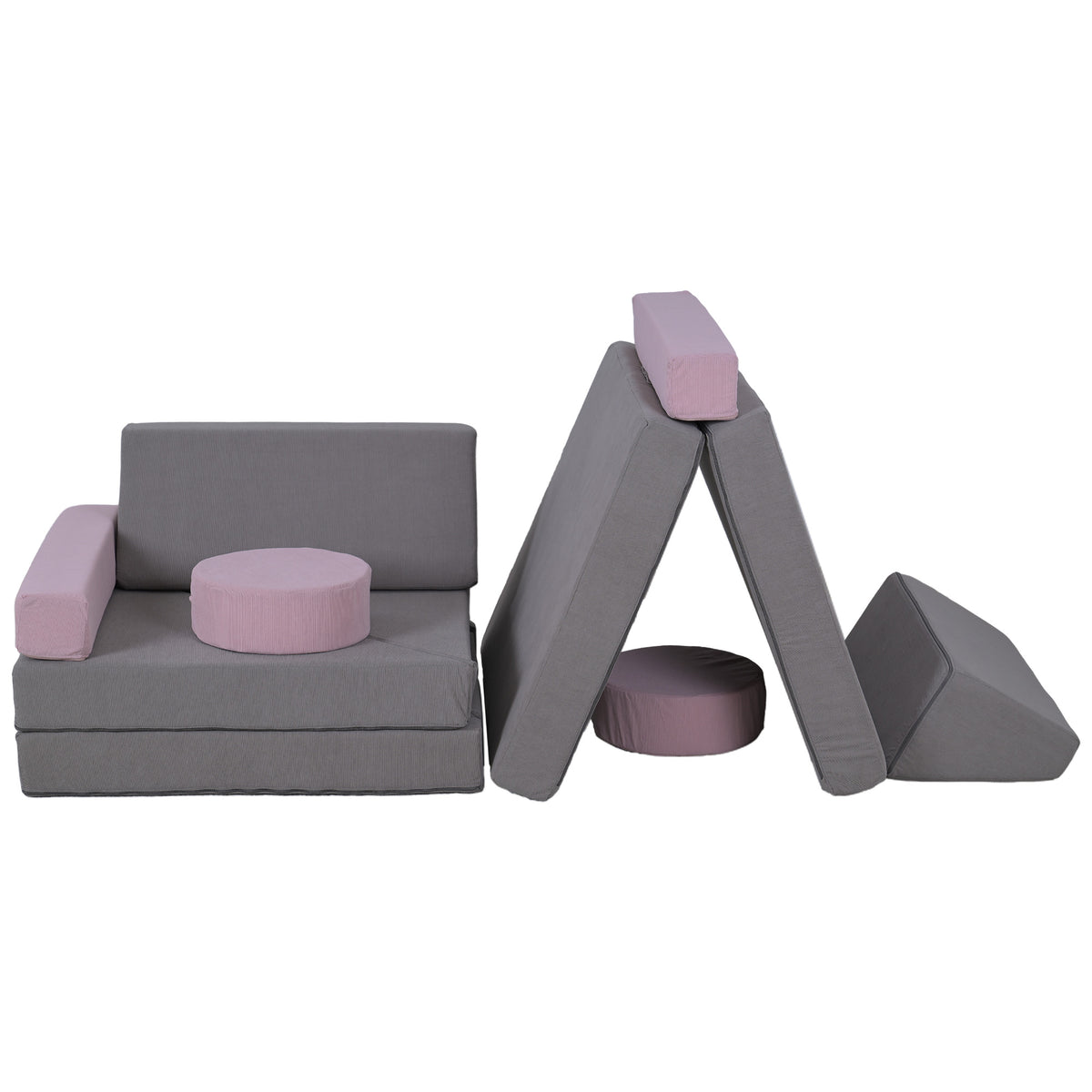 Qaba 12-Piece Modular Kids Play Couch Building Fort for Playroom Bedroom, Convertible Kids Sofa