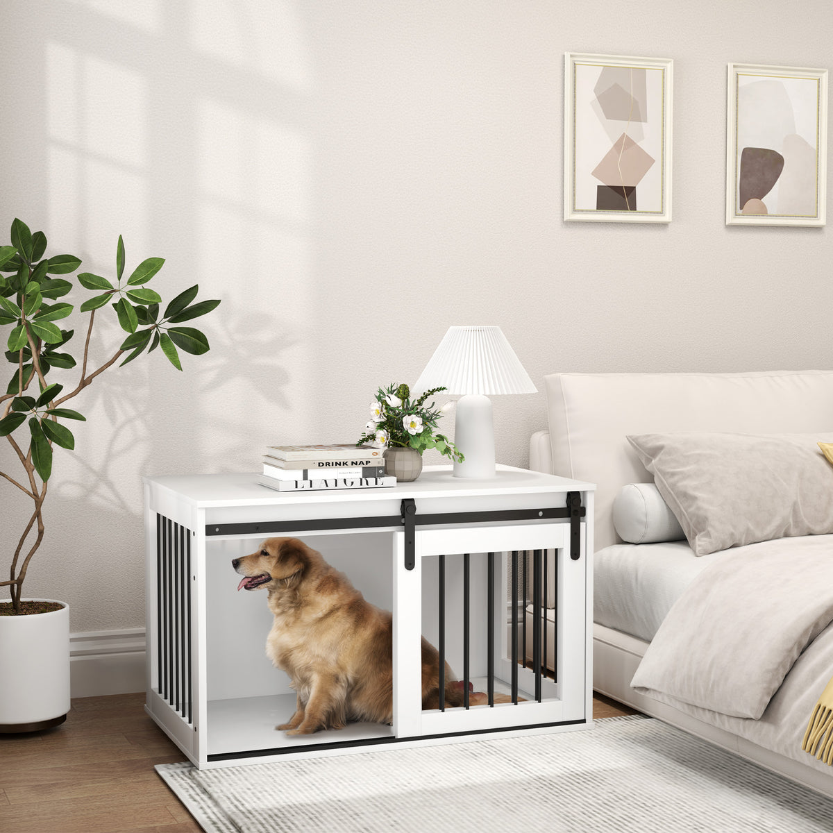 39" Dog Crate Furniture, Dog Crate End Side Table for Large Dogs, White – view 7