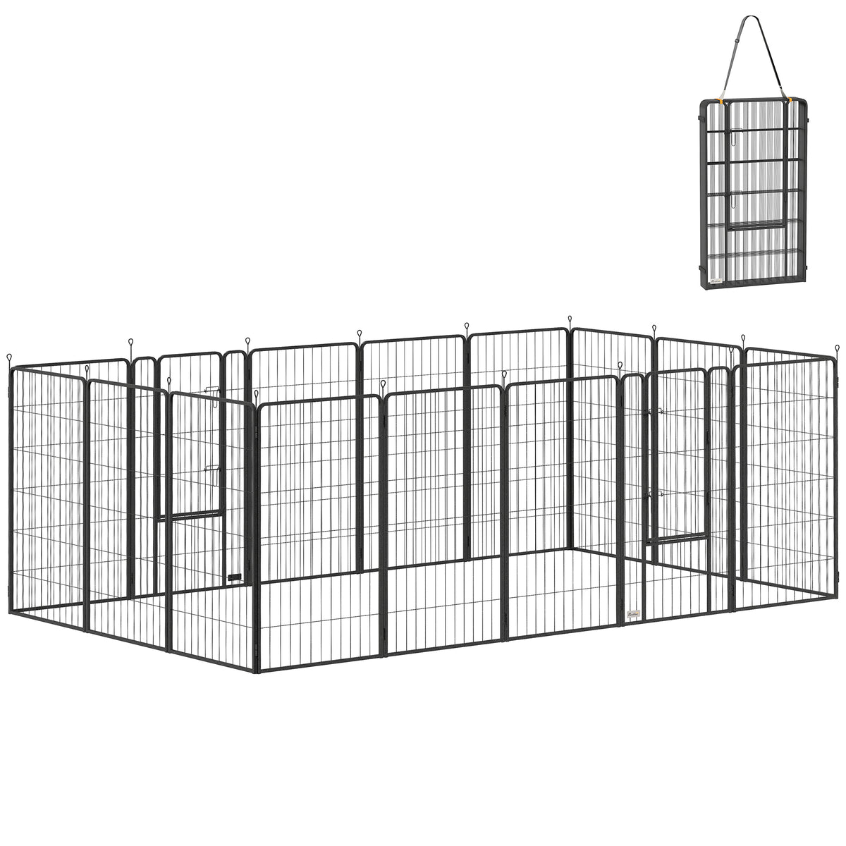 16 Panels Dog Playpen with Straps, Portable & DIY, for Small Dogs, for Yard, RV, Camping, Garden, 24" Height