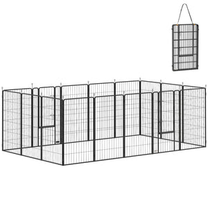 16 Panels Dog Playpen with Straps, Portable & DIY, for Small Dogs, for Yard, RV, Camping, Garden, 24" Height