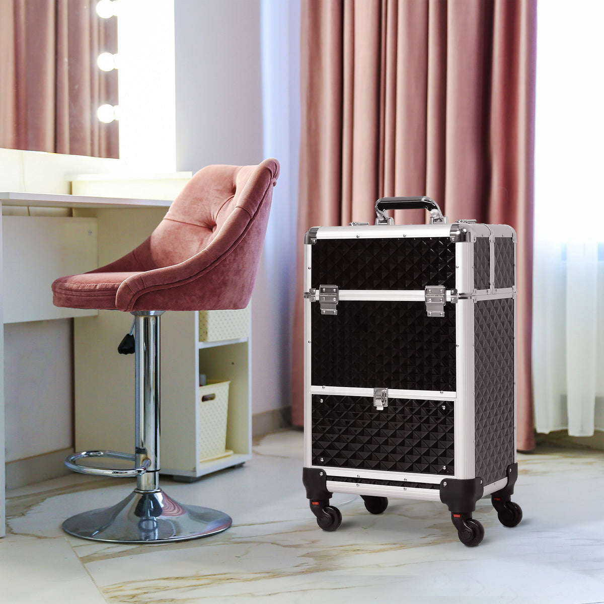 Portable Aluminum Makeup Train Cases, Rolling Makeup Case – view 7