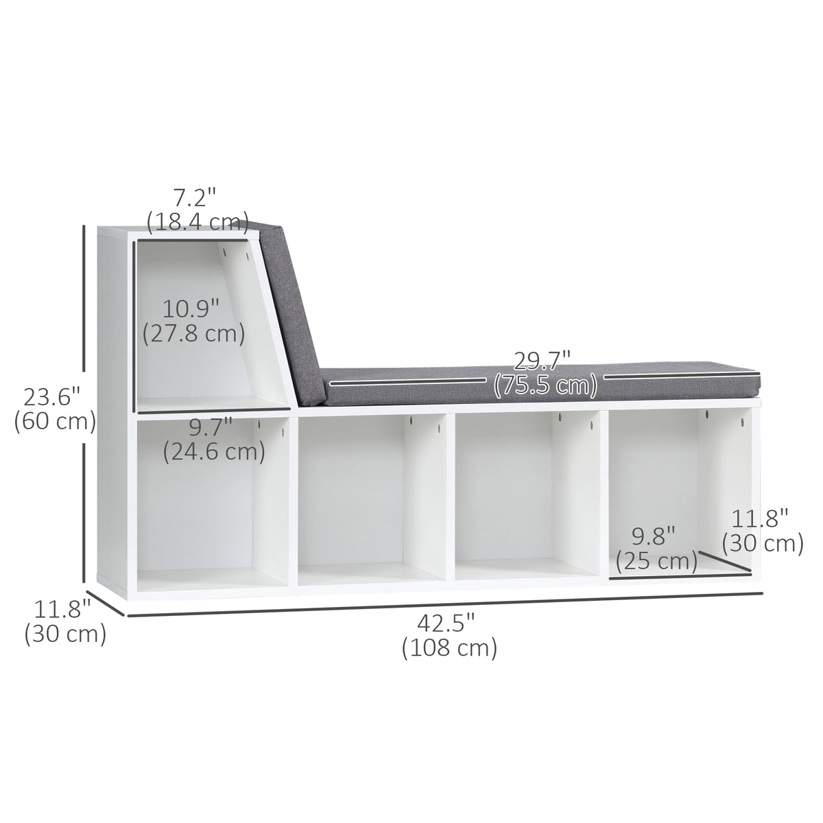 Multi-Purpose Bookshelf with 5 Cubes, 5-Cubby Bookcase with Cushioned Reading Nook and Storage Shelves, Blue – view 9