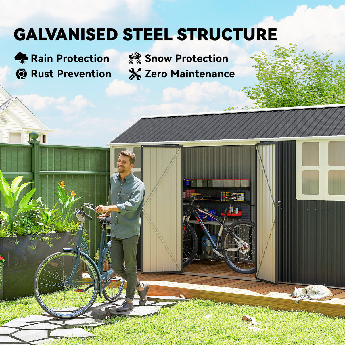 8.5' x 5.5' Metal Garden Storage Shed, Outdoor Tool Storage House with Lockable Door, Vents, Sloped Roof – view 17