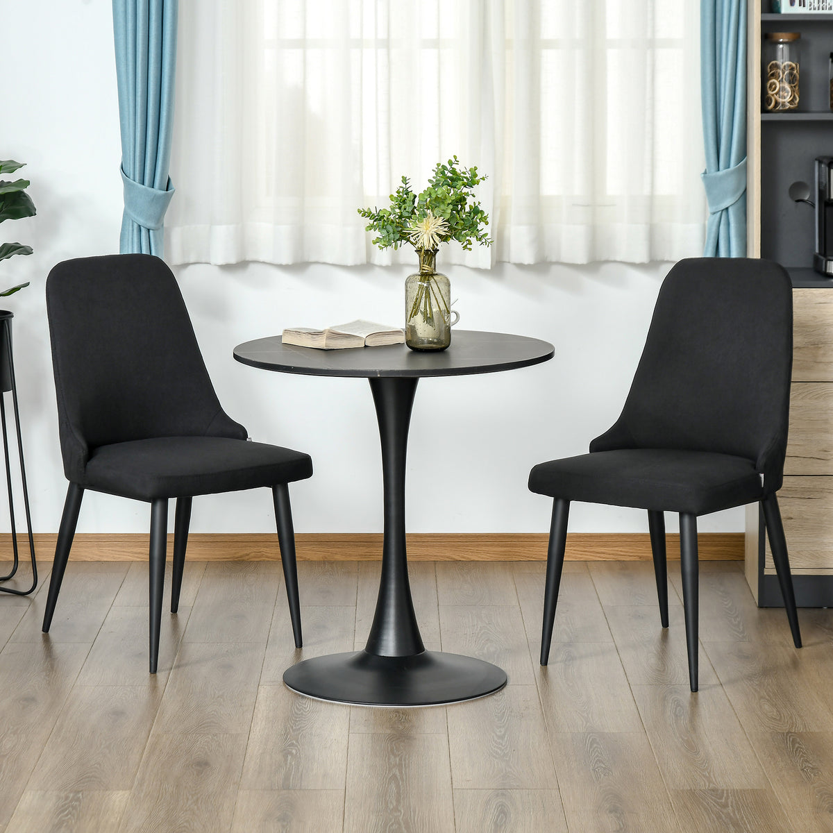 Modern Dining Chair Set of 2, Fabric Upholstered Side Chairs for Kitchen Living Room with Metal Legs, Black