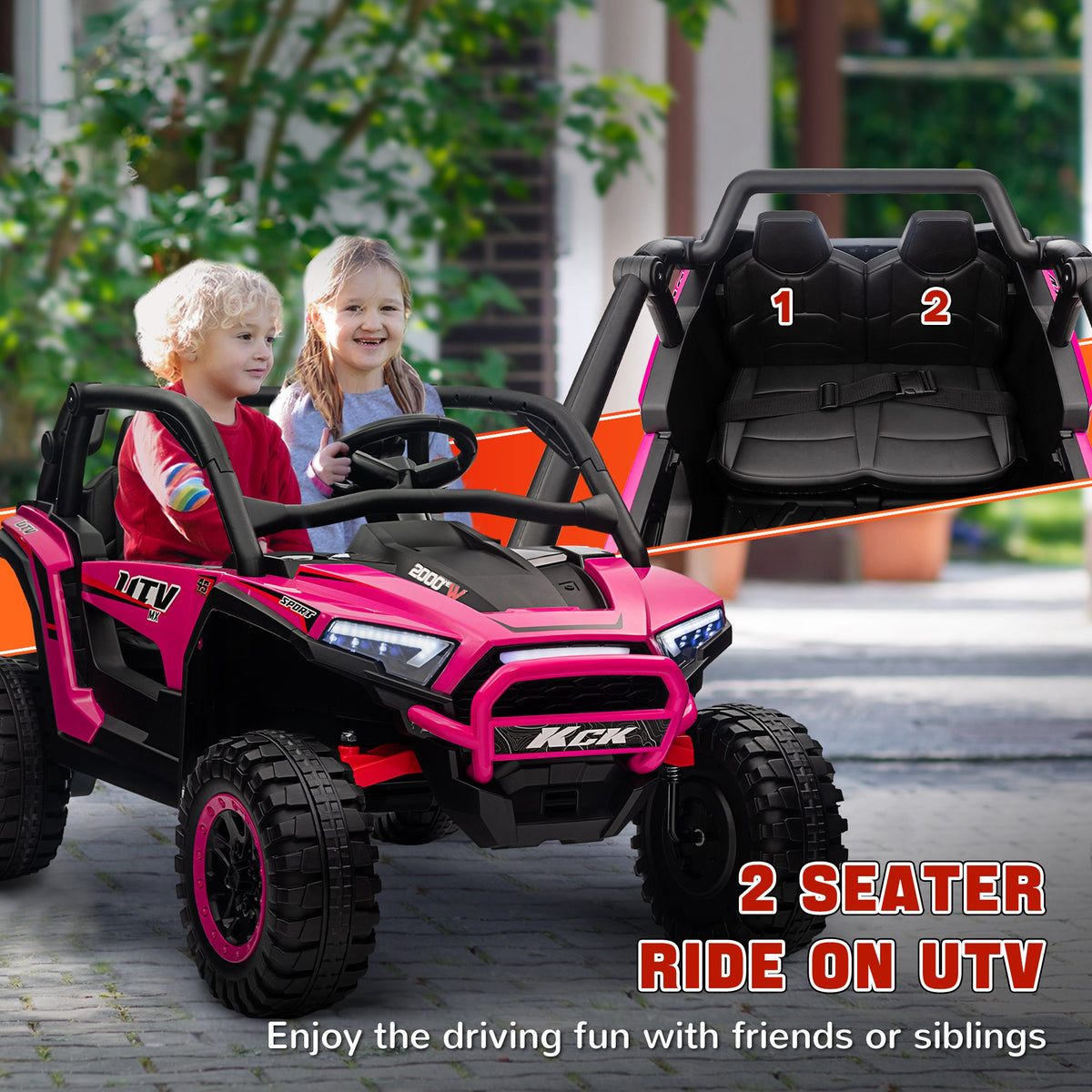 Qaba 2 Seater 24V 7AH Ride on Truck, Electric Car for Kids w/ Spring Suspension, Remote Lights, Horn, Music