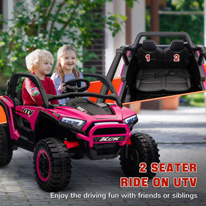 Qaba 2 Seater 24V 7AH Ride on Truck, Electric Car for Kids w/ Spring Suspension, Remote Lights, Horn, Music