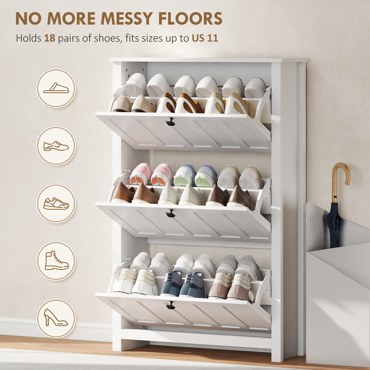 Slim Shoe Cabinet with 3 Flip Drawers, Shoe Storage Cabinet with Adjustable Shelves for Entryway – view 10