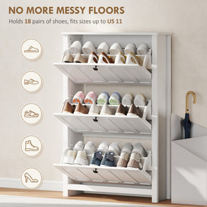 Slim Shoe Cabinet with 3 Flip Drawers, Shoe Storage Cabinet with Adjustable Shelves for Entryway – view 10