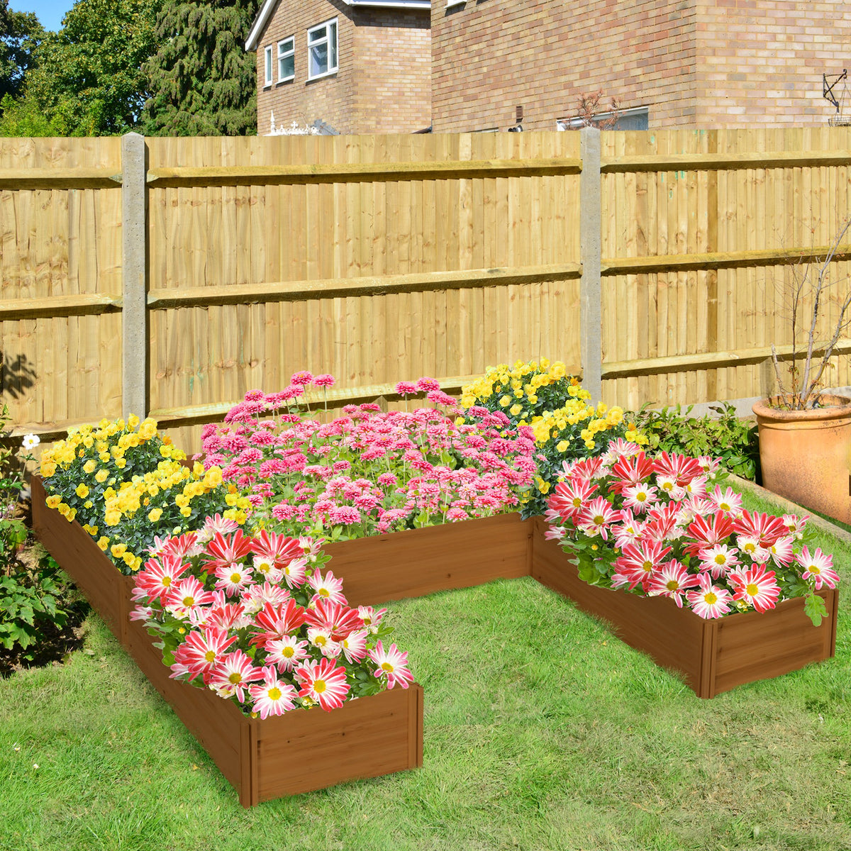 DIY 5-box Garden Planter with Open Bottom for Outdoor Plants, Vegetables, Flowers, Herbs, Brown – view 7