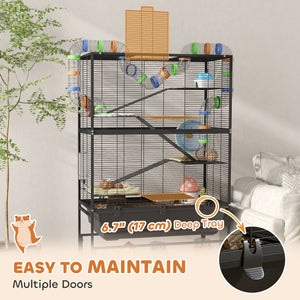 3 Tier Rolling Hamster Cage with 7" Deep Tray, Storage Shelf, Big Exercise Wheel, Tube System, for Syrian, Gerbil, Rat