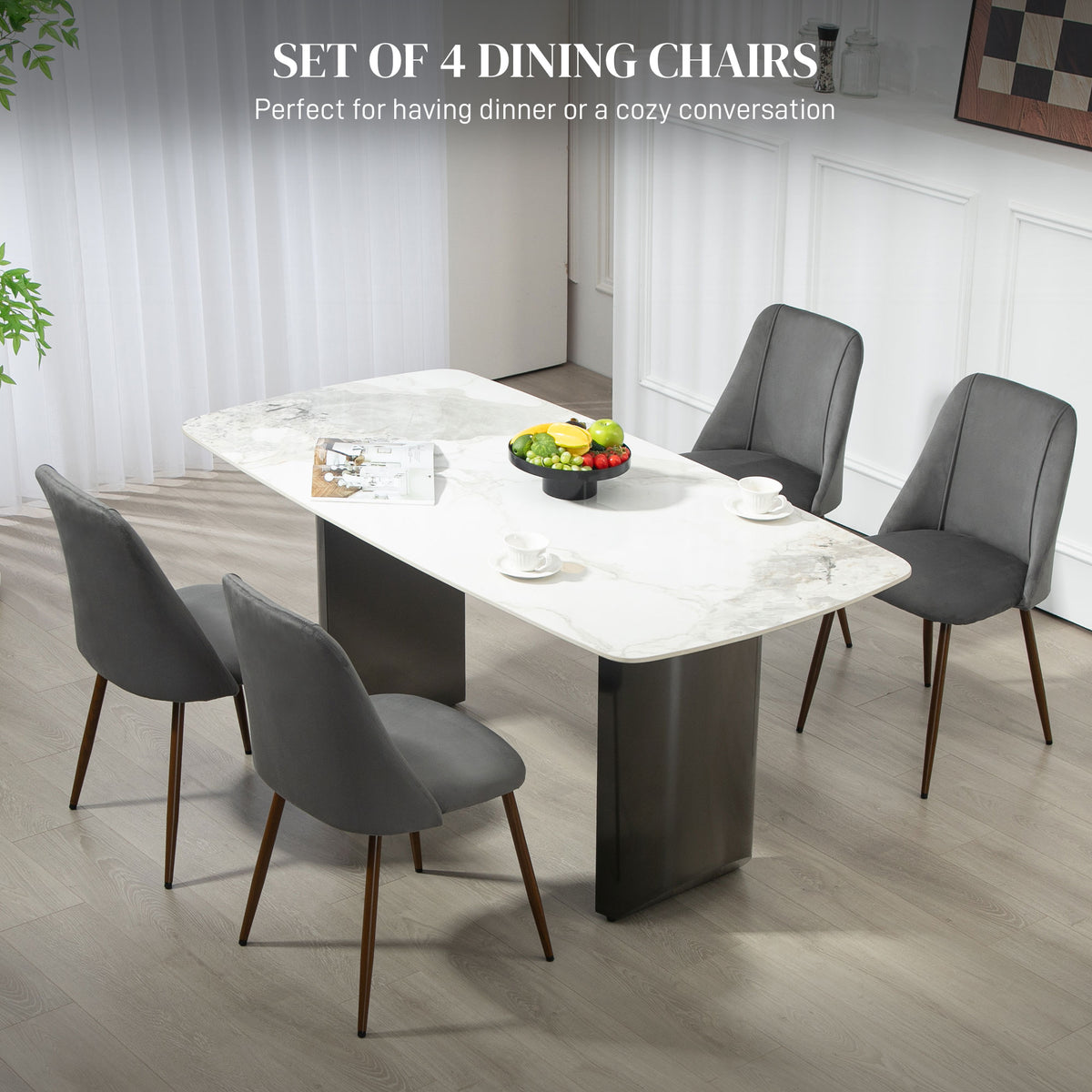 Upholstered Dining Chairs Set of 4, Velvet Accent Chair with Back and Wood-grain Steel Leg for Kitchen – view 21