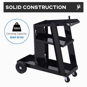 3 Tier Welding Cart Welder Trolley Garage Welding/Plasma Cutter Cart for Tanks Gas Bottles w/ Safety Chain Black