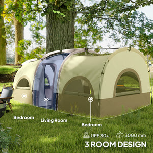 4 Person Camping Tent, 3 Room Cabin Tent, 3000mm Waterproof and UPF30+ with Sewn in Groundsheet and Carry – view 10