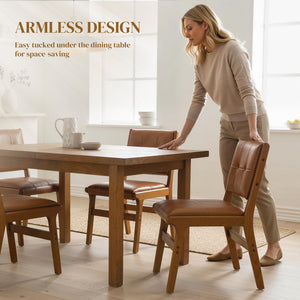 Set of 2 Kitchen Chairs, Button Tufted PU Leather Upholstered Dining Chairs with Rubberwood Legs for Dining Room, Brown