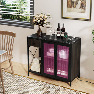 Buffet Sideboard with Doors Power Outlets and LED Light-Black view 3