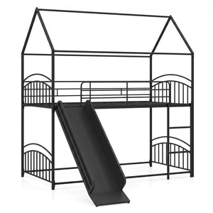 Bunk Bed Twin Over Twin House Bunk Bed Frame with Metal Slats-Black view 4