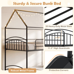 Bunk Bed Twin Over Twin House Bunk Bed Frame with Metal Slats-Black view 9