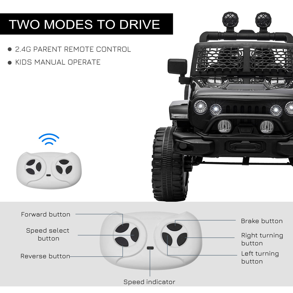 Aosom 12V Battery Powered Kids Ride On Car Off Road Truck Toy w/ Parent Remote