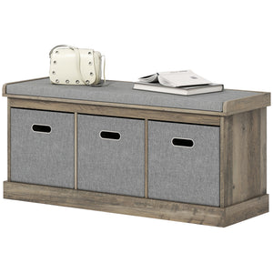 Shoe Storage Bench with Seat, Entryway Bench Seat with Cushion, 3 Fabric Drawers for Hallway, Dark Grey – view 8