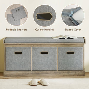Shoe Storage Bench with Seat, Entryway Bench Seat with Cushion, 3 Fabric Drawers for Hallway, Dark Grey – view 12