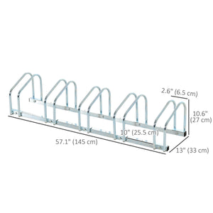 5-Bike Bicycle Floor Parking Rack Cycling Storage Stand Ground Mount Garage Organizer for Indoor and Outdoor Use Silver