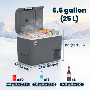12 Volt Car Refrigerator, 26QT Car Fridge with App Control, 12/24V DC and 100-240V AC, -4℉-68℉, Travel Camping