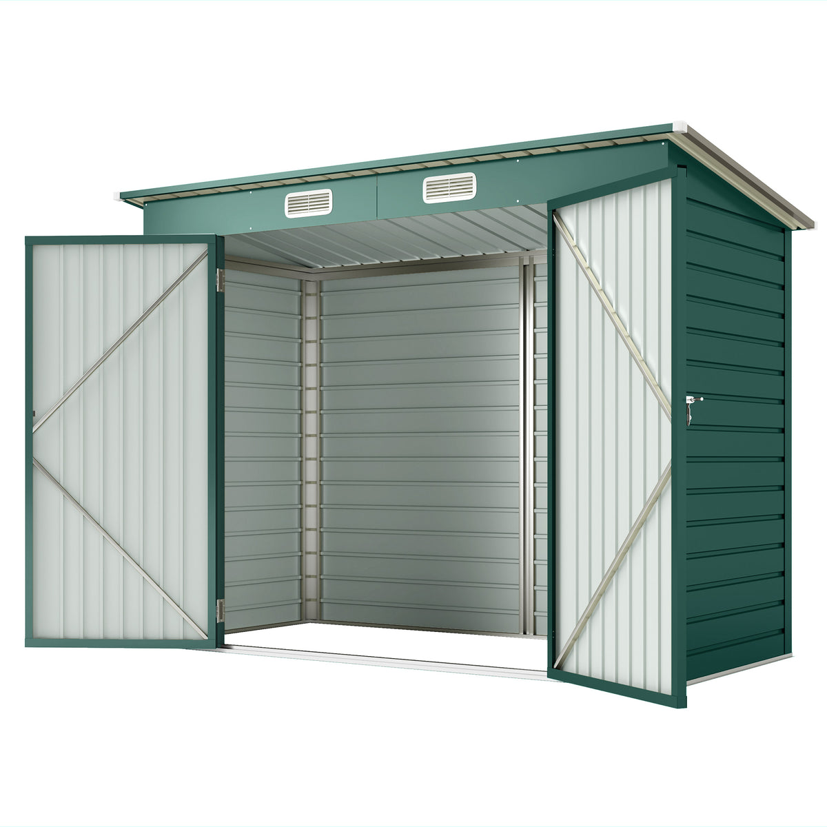 8 x 4FT Galvanized Garden Storage Shed, Metal Outdoor Shed with Double Doors and 2 Vents, Oak – view 8