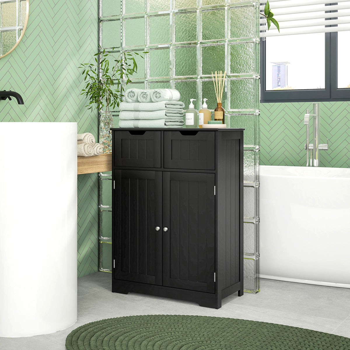 Bathroom Cabinet, Bathroom Storage Cabinet with 2 Drawers, Adjustable Shelf for Living Room, Entryway, White – view 14