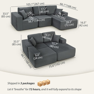 2-in-1 Modular Sectional Sofa, Boneless L Shaped Couch Sofa Bed, Dark Grey – view 2