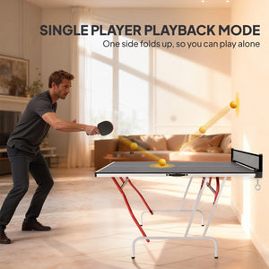 Soozier 9' x 5' Full Size Table Tennis Table, Folding Ping Pong Table with Paddles and Balls, Dark Grey