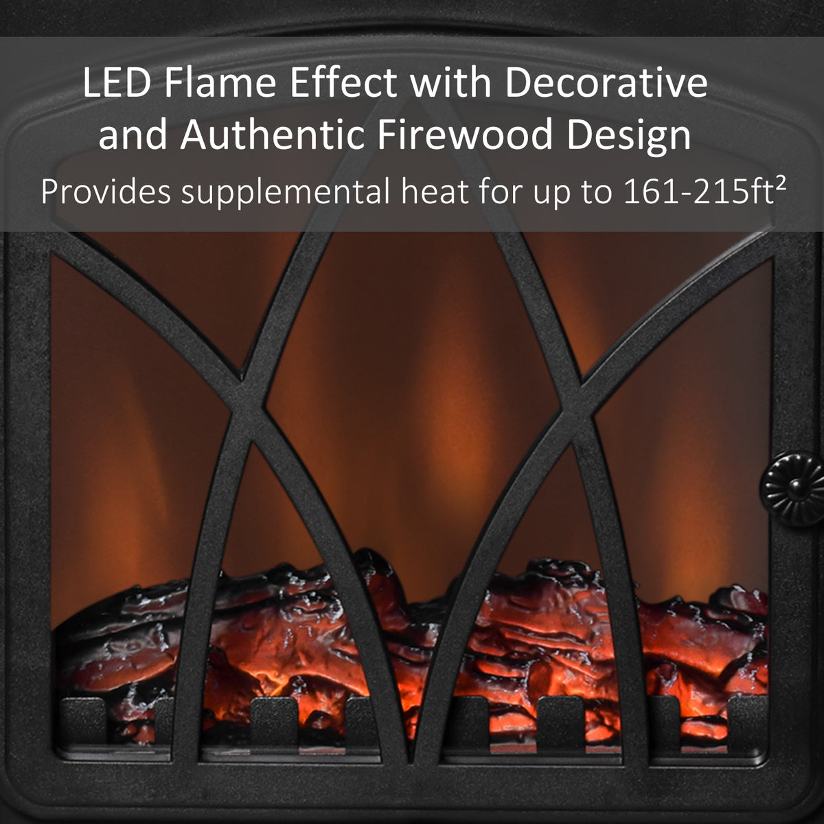 Free Stand Electric Fireplace Stove Heater with Adjustable LED Flame Effect and Front Door, 750W/1500W, Black