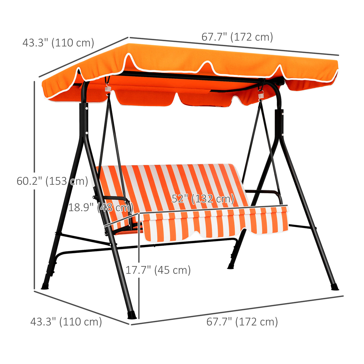 3-Seater Outdoor Porch Swing with Adjustable Canopy, Patio Swing Chair for Garden, Poolside, Backyard, Green and White