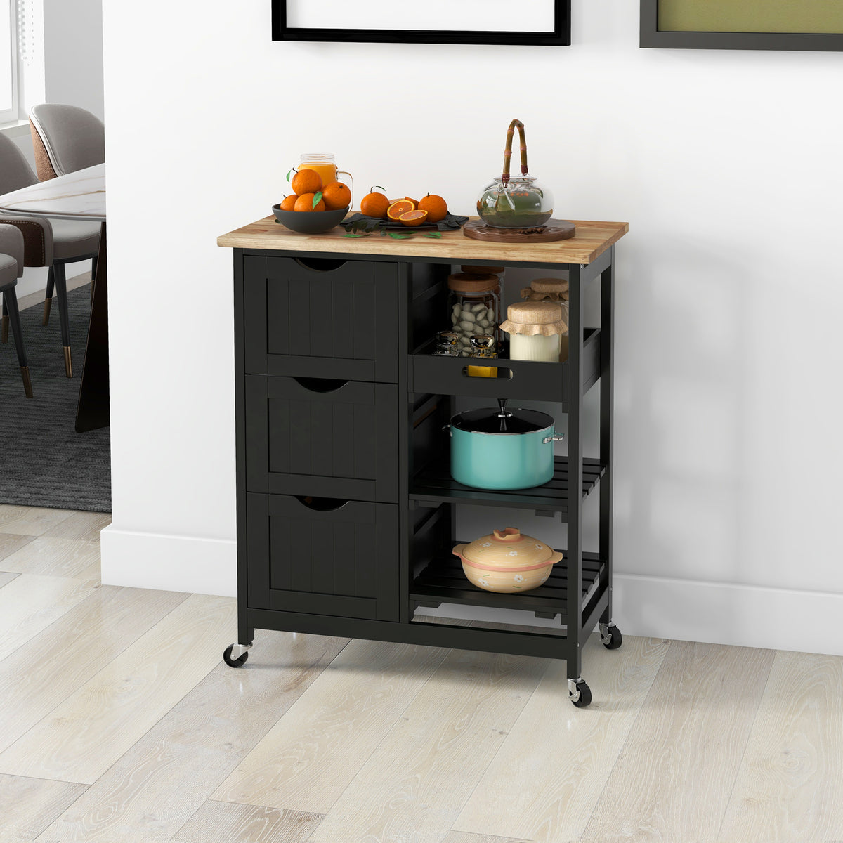 Kitchen Cart on Wheels, Rolling Kitchen Island Cart with Wood Top – view 7