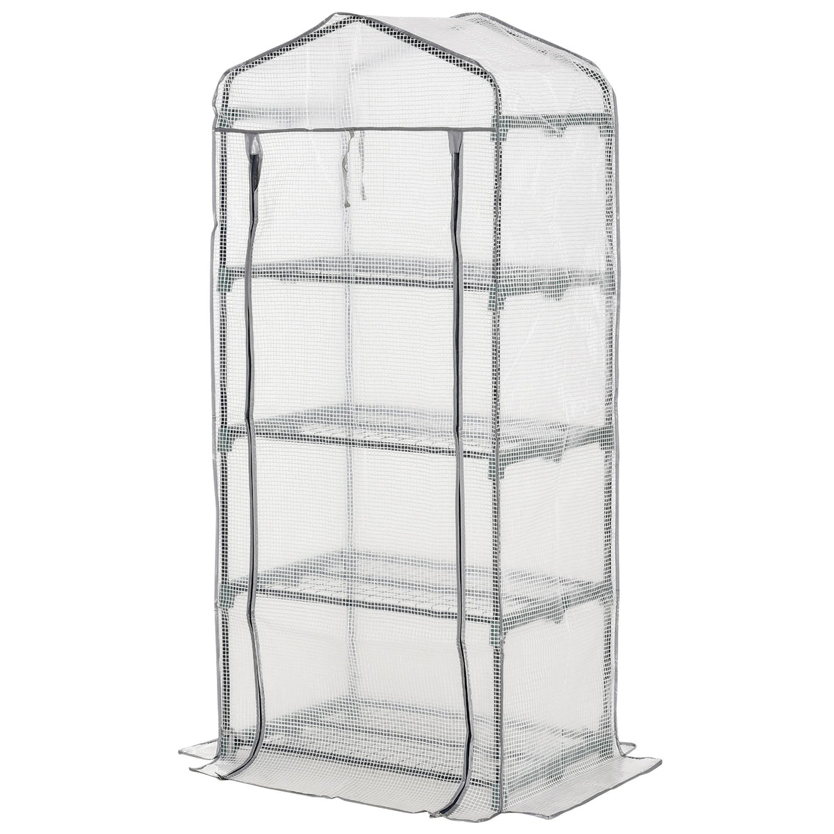 Portable Greenhouse Outdoor Hot House with 4 Tier Shelves, Steel Frame, PE Cover, 28" x 20" x 63" , White